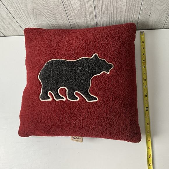 WOOLRICH HOME Vintage Throw Pillow 15" x 16" x 5" Black Red Plaid Bear Applique - Picture 6 of 7